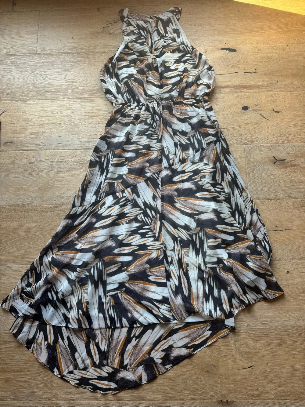 🔥CUTE Abstract Feather-Print Midi Maxi Halter Sz 8 INC PriceFirm! - Picture 6 of 6